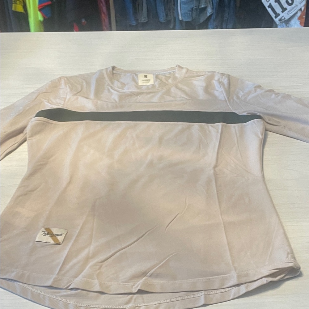 Tracksmith Strata Women's Long Sleeve Top in Cream and Dark Olive